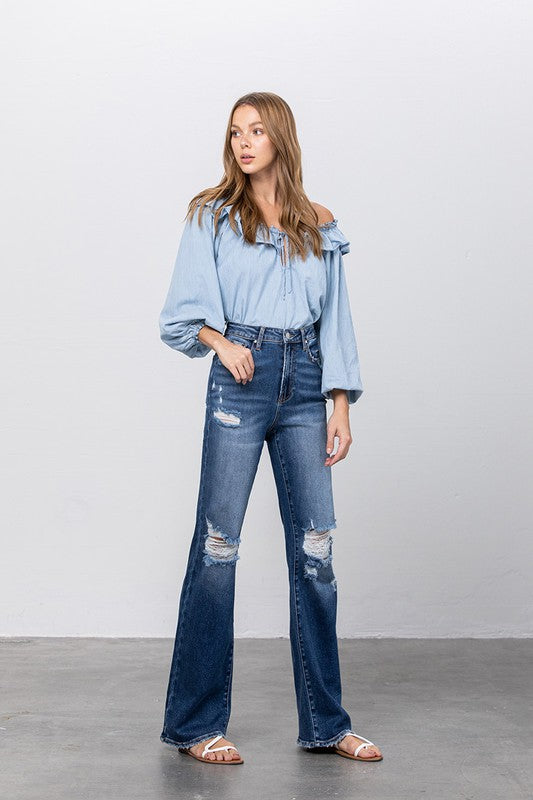 High Waist Ripped Flare Jeans