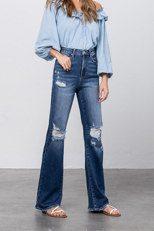 High Waist Ripped Flare Jeans