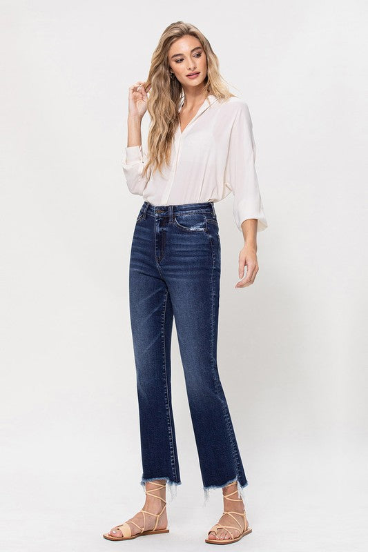 James High Rise Distressed Hem Kick Flare Jeans