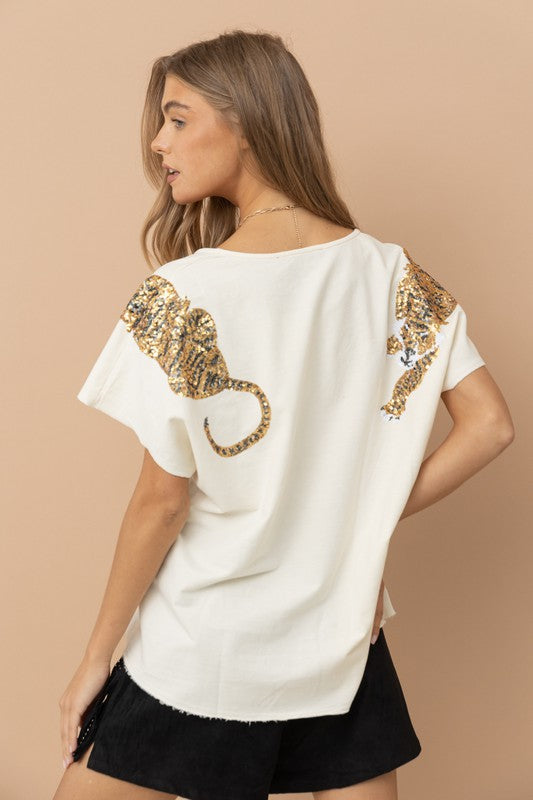 Tiger Sequin Patch T Shirt