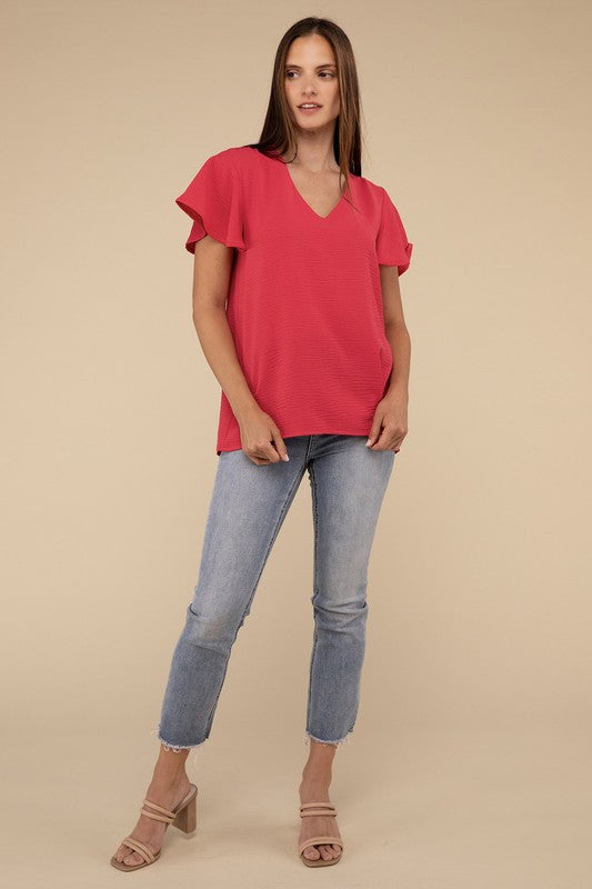 Woven Airflow Flutter Sleeve Top