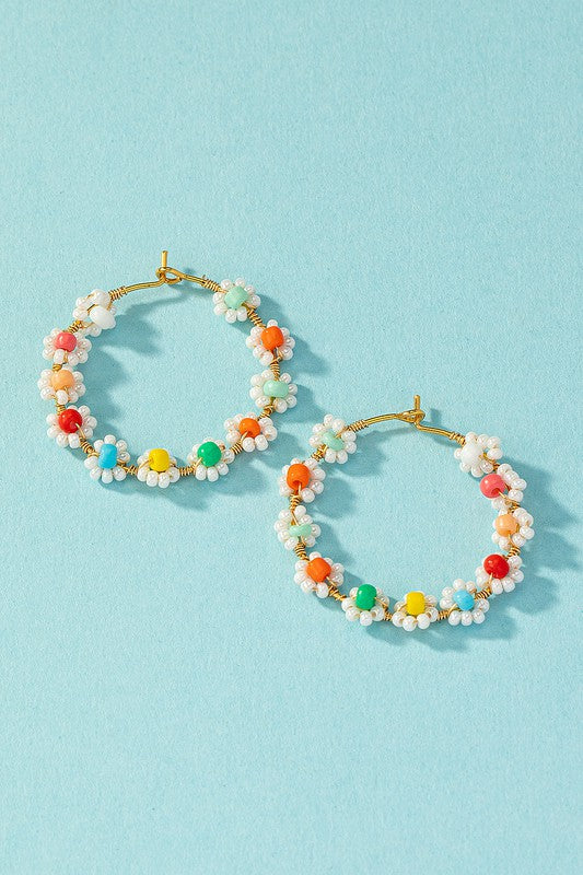 Bead Flower Hoop Earrings