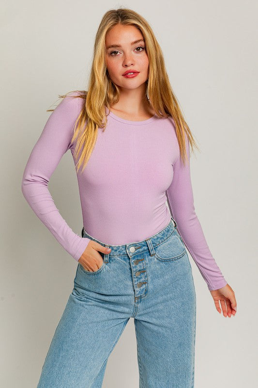 Mia Long Sleeve Round Neck Ribbed Bodysuit