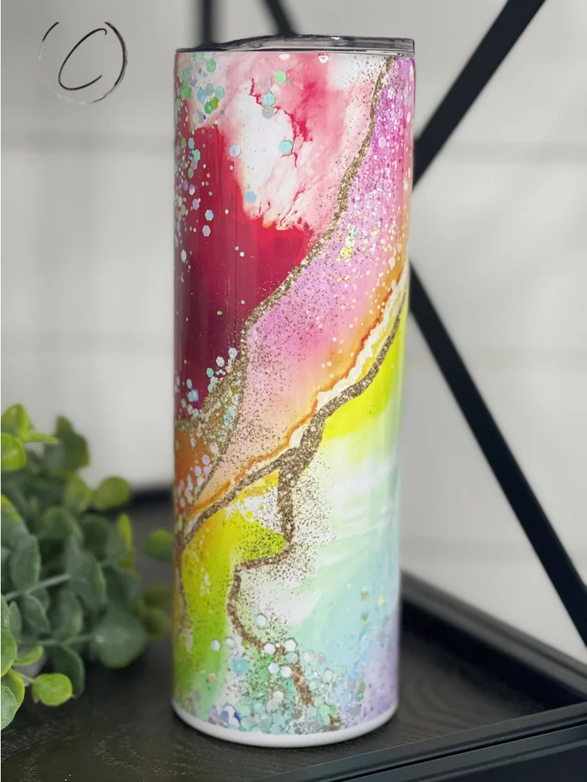 PREORDER: Red Rainbow Geode Skinny Tumbler