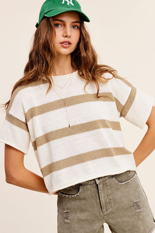 Jersey Lightweight Stripe Sweater Top