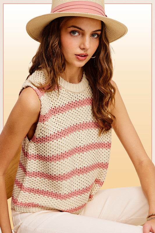 Bree Stripe Sleeveless Sweater Top