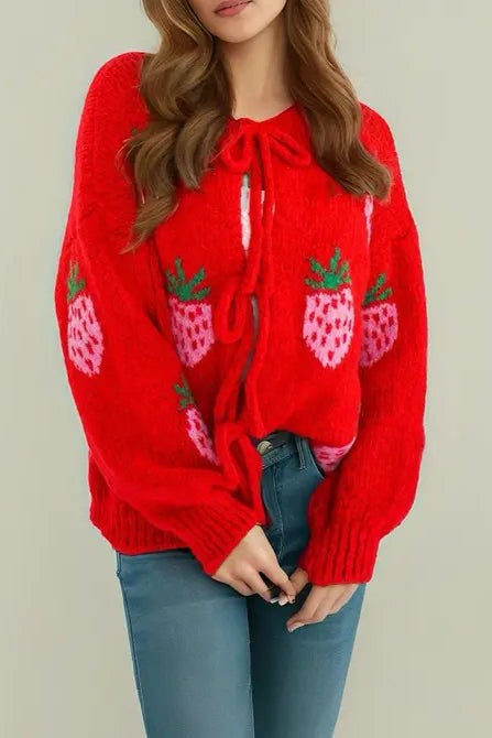 Strawberry Tie front Cardigan