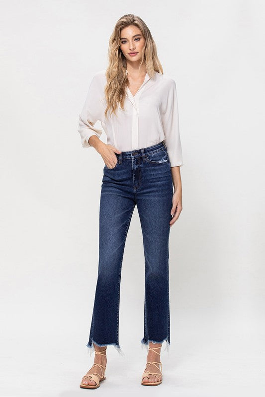 James High Rise Distressed Hem Kick Flare Jeans