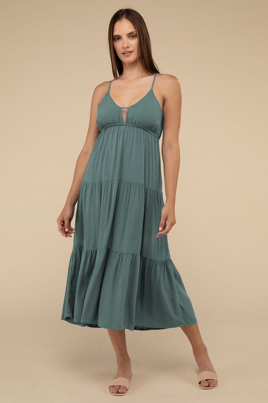 Sweetheart Neckline Tiered Cami Midi Dress