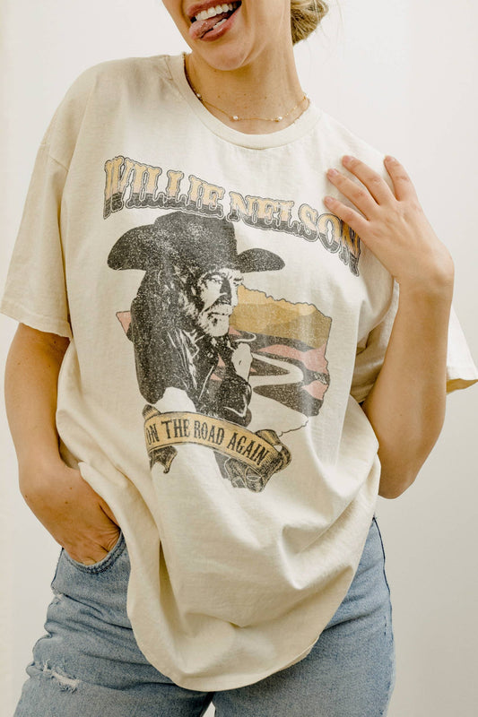 Willie Nelson Desert Texas Off White Thrifted Graphic Tee