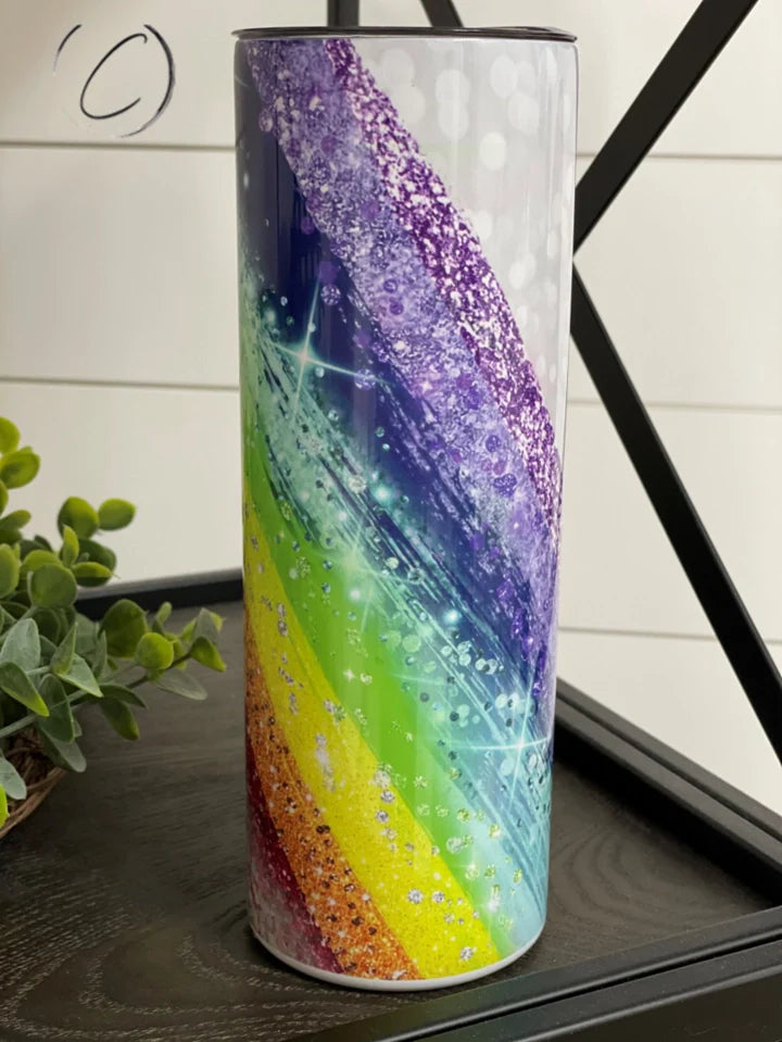 PREORDER: Glitter Rainbow Skinny Tumbler