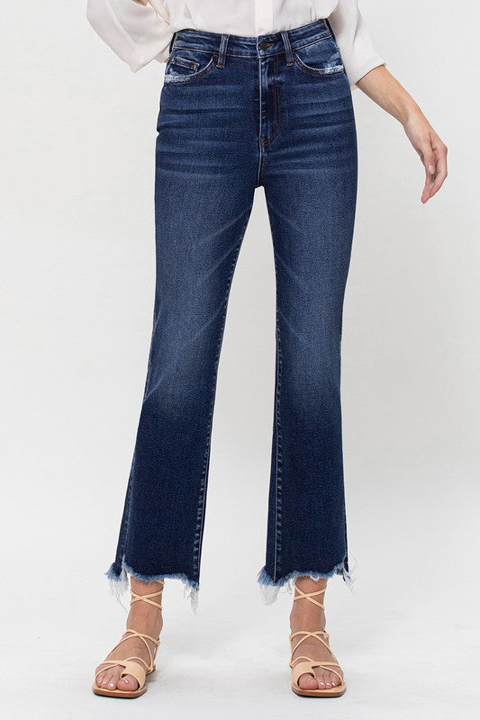 James High Rise Distressed Hem Kick Flare Jeans