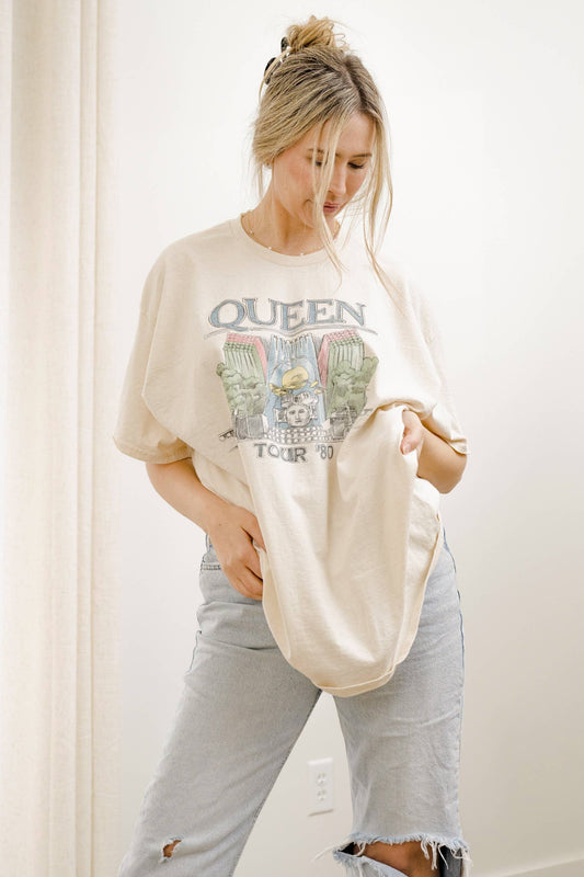 Queen 1980 Tour Off White Thrifted Licensed Graphic Tee