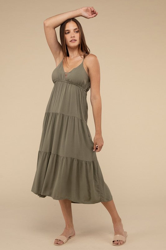 Sweetheart Neckline Tiered Cami Midi Dress